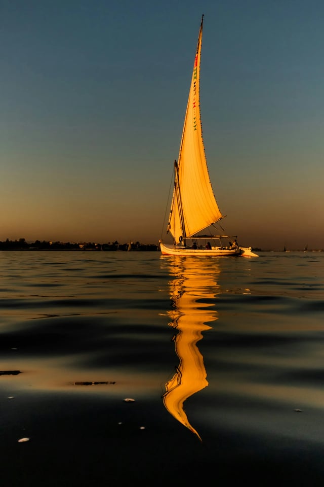 Felucca sailing on the Nile in Upper Egypt between Luxor and Esna