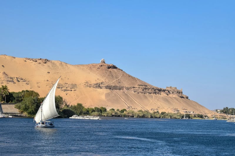 Felucca on the Nile below the Tombs of the Nobles, Aswan