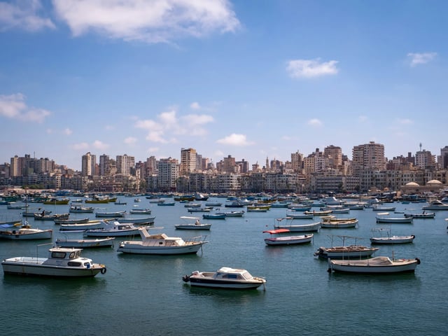 Eastern Harbour and skyline of Alexandria seen from Qaitbay Citadel
