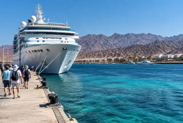 Cruise ship and guests on the pier in Sharm El Sheikh